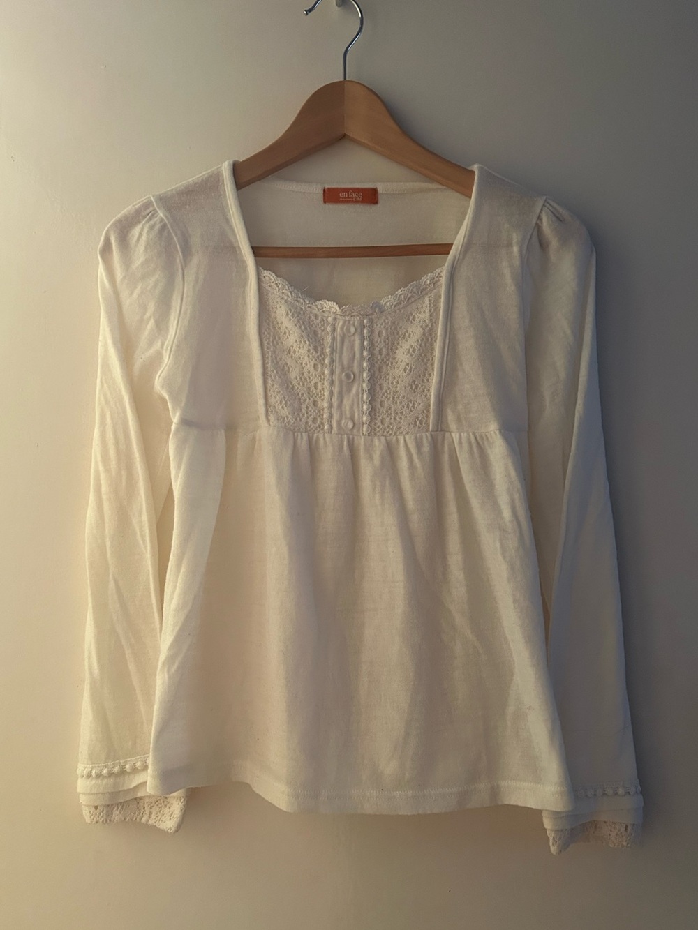 En Face boho peasant white lace long sleeve babydoll blouse